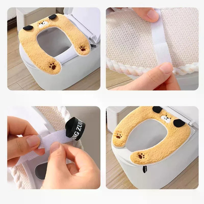 Thickened Plush Toilet Seat Cover – Warm Cushion for Bathroom