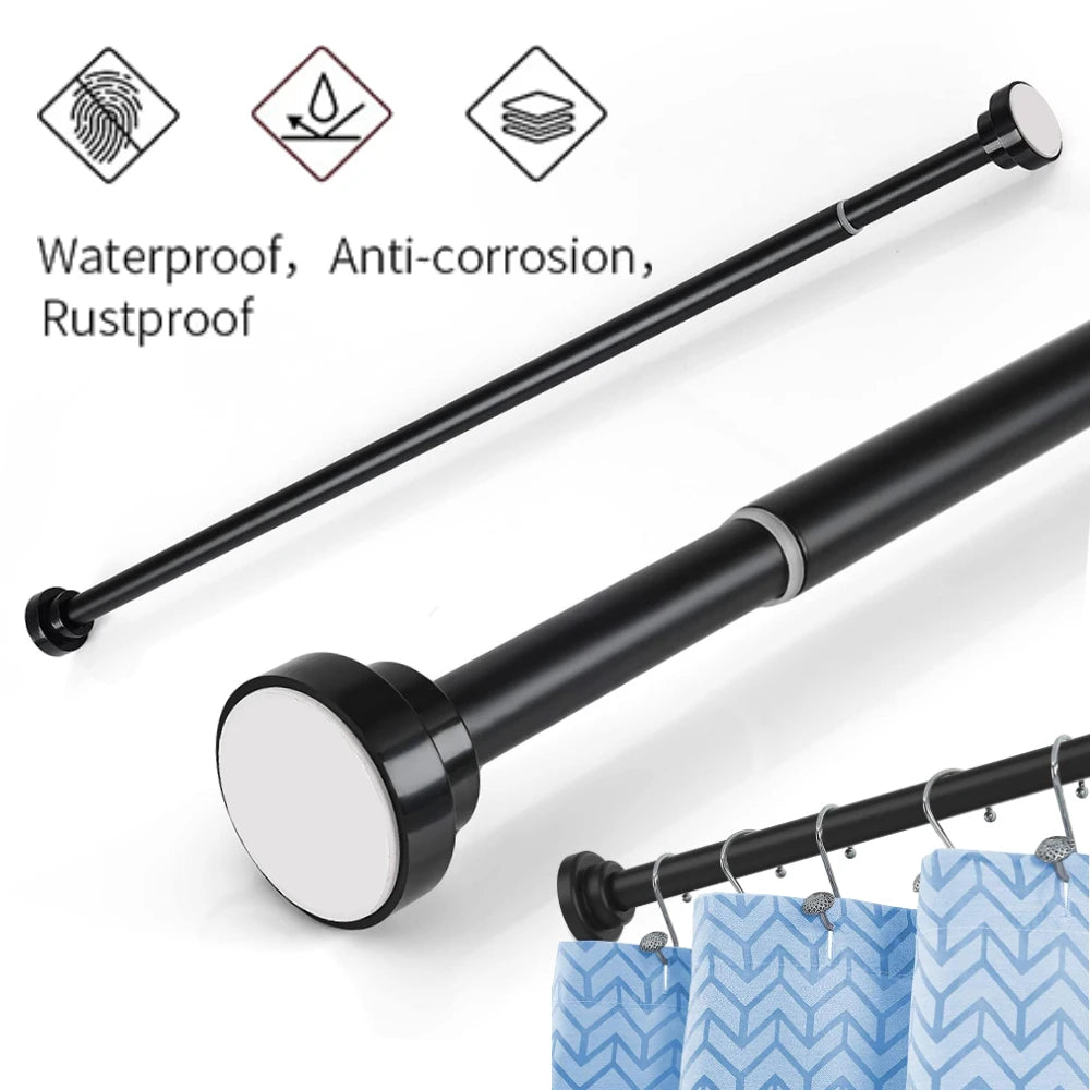 Adjustable Shower Curtain Rod 85-195cm Telescopic Tension Spring No Drilling Premium Stainless Steel Non-Slip Bathroon Poles Peaceful Pleasures Health and Wellness