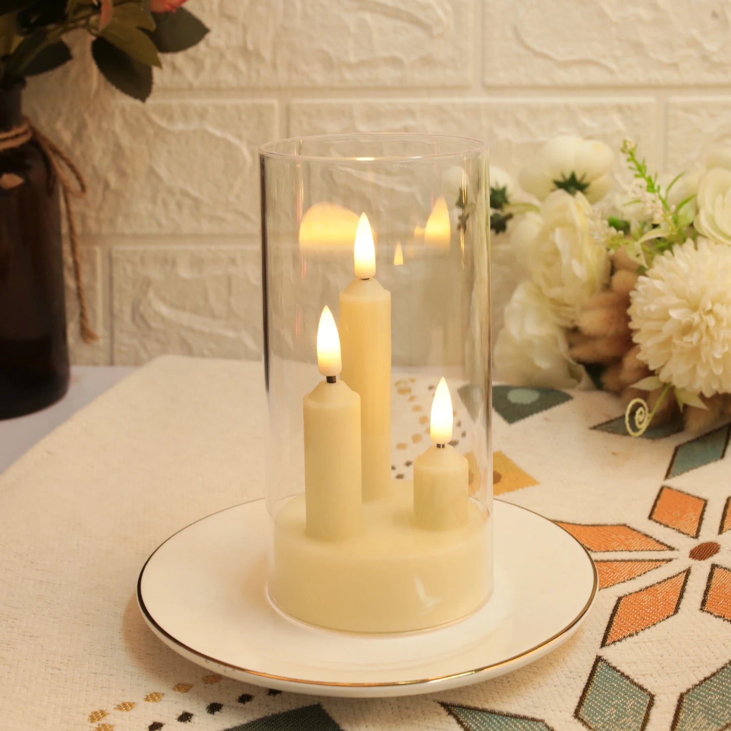 Flameless 3 in 1 LED Taper Candles with 15CM Lampshade Battery Operated Flickering Electric Window Candles for Christmas Wedding Peaceful Pleasures Health and Wellness Transparent 5pcs