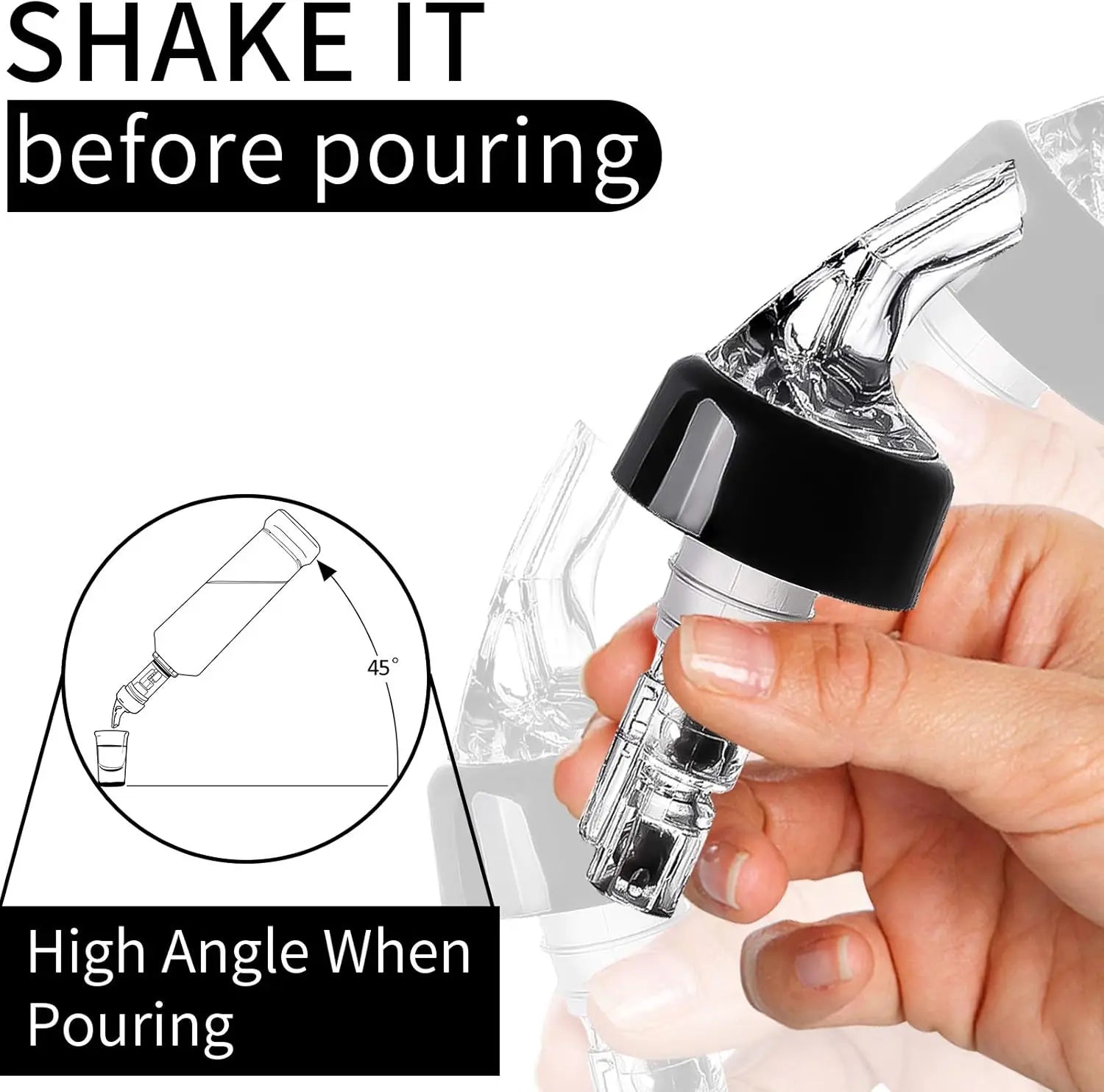 4 Different Measured Bottle Pourer Spouts Liquor Pourers Quick Shot Spirit Driinks Wine Cocktail Whiskey Dispenser Bartender Peaceful Pleasures Health and Wellness