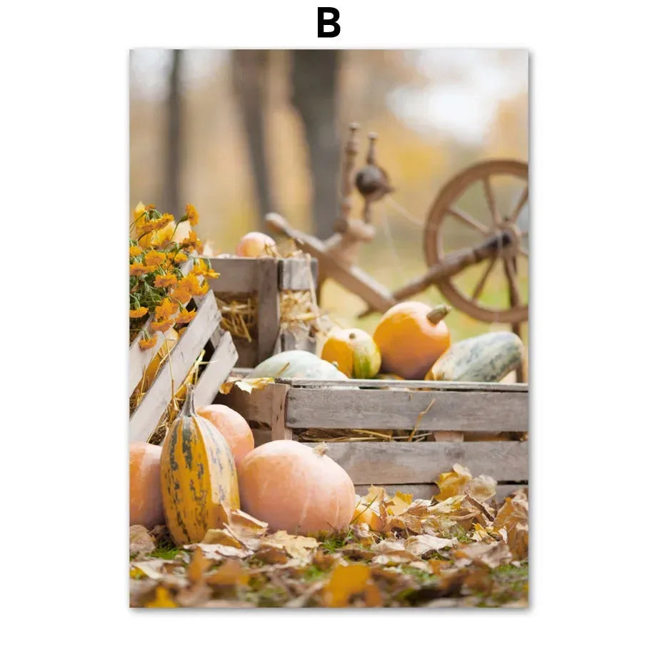 Fall Pumpkin Autumn Canvas Wall Art | Nordic Home Decor Print