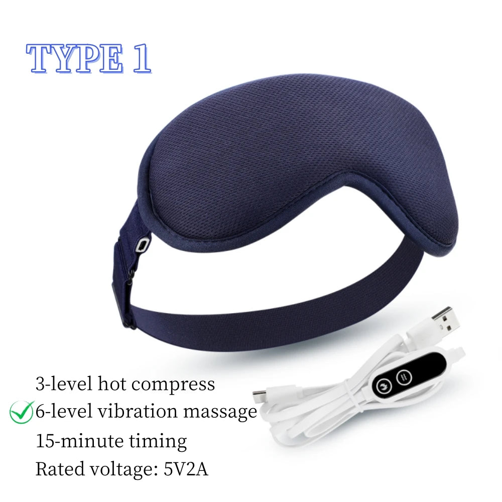 USB Charging Hot Compress Eye Mask Dry Eyes Relief Heated Massage Steam Eyemask with Remote Control Office Sleeping Eye Shade Peaceful Pleasures Health and Wellness Type 1