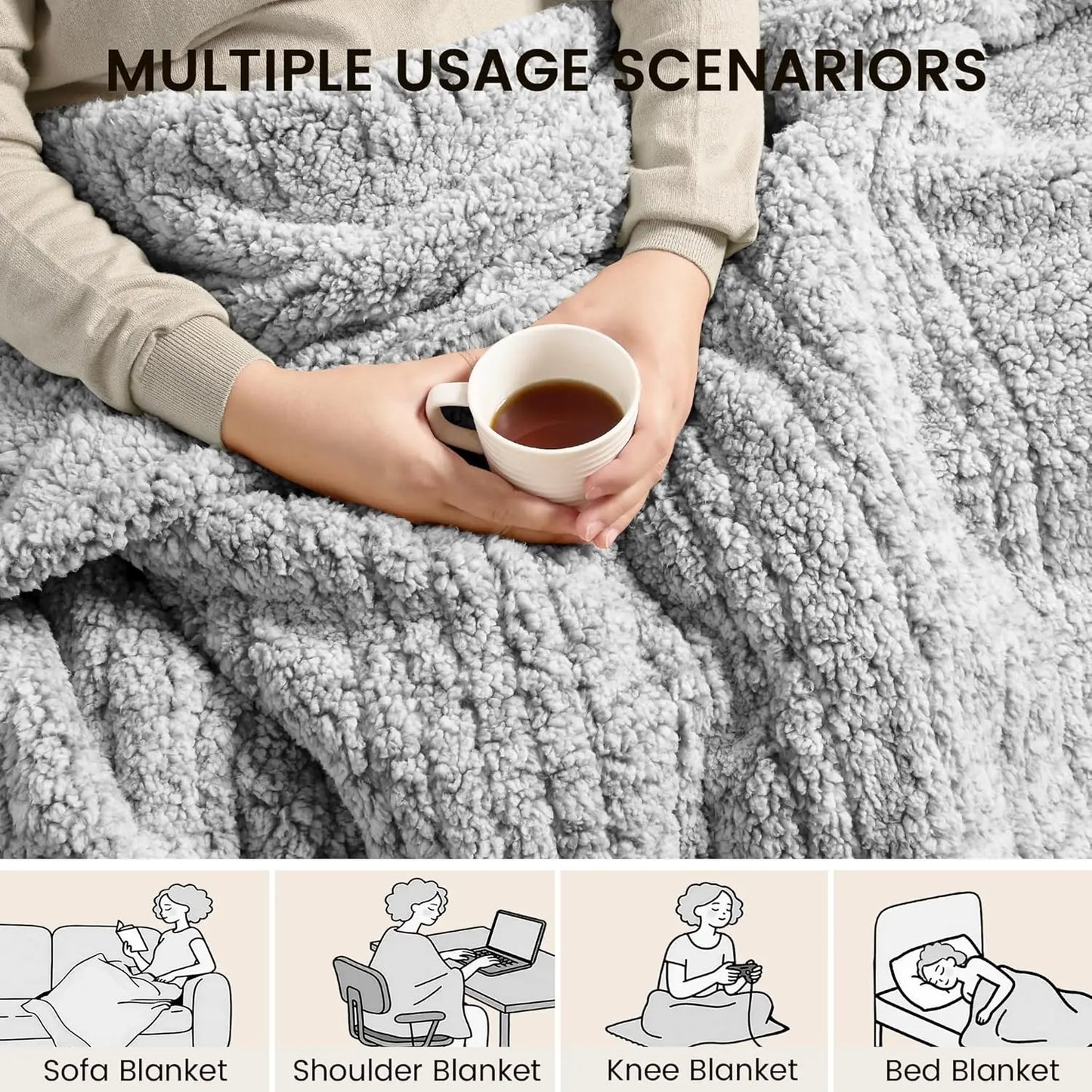 Electric Heated Blanket Twin 62x84" – 10 Levels, Sherpa, Grey Peaceful Pleasures Health and Wellness