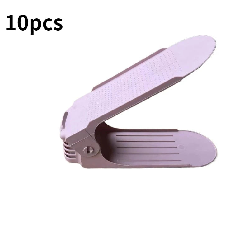 Hot 10Pcs Home Adjustable 4 Gears Shoe Stacker Slots Organizer Shoe Slots Space Saving Household Durable Double Deck Shoe Rack Peaceful Pleasures Health and Wellness Pink 10pcs