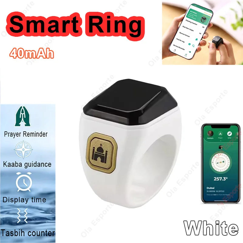 2026 New Smart Ring Men Women Prayer Reminder Tasbih counter Display Time 49 Inch HD Screen Bluetooth Life WaterProof Smartring Peaceful Pleasures Health and Wellness White 22