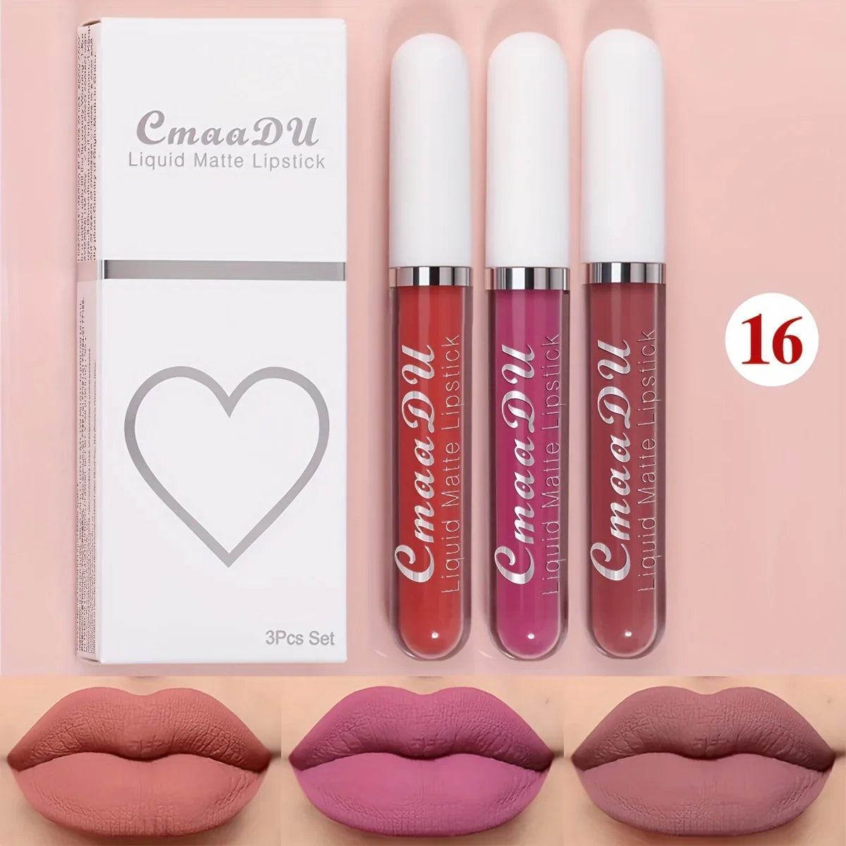 Cmaadu 3-Piece Matte Lipstick Set – Waterproof Long-Lasting