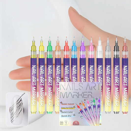 12 Color Nail Art Pen Set Acrylic Nail Polish Kit Waterproof Drawing Graffiti Nail Beauty Marker Quick Drying Nail Painting Mark Peaceful Pleasures Health and Wellness