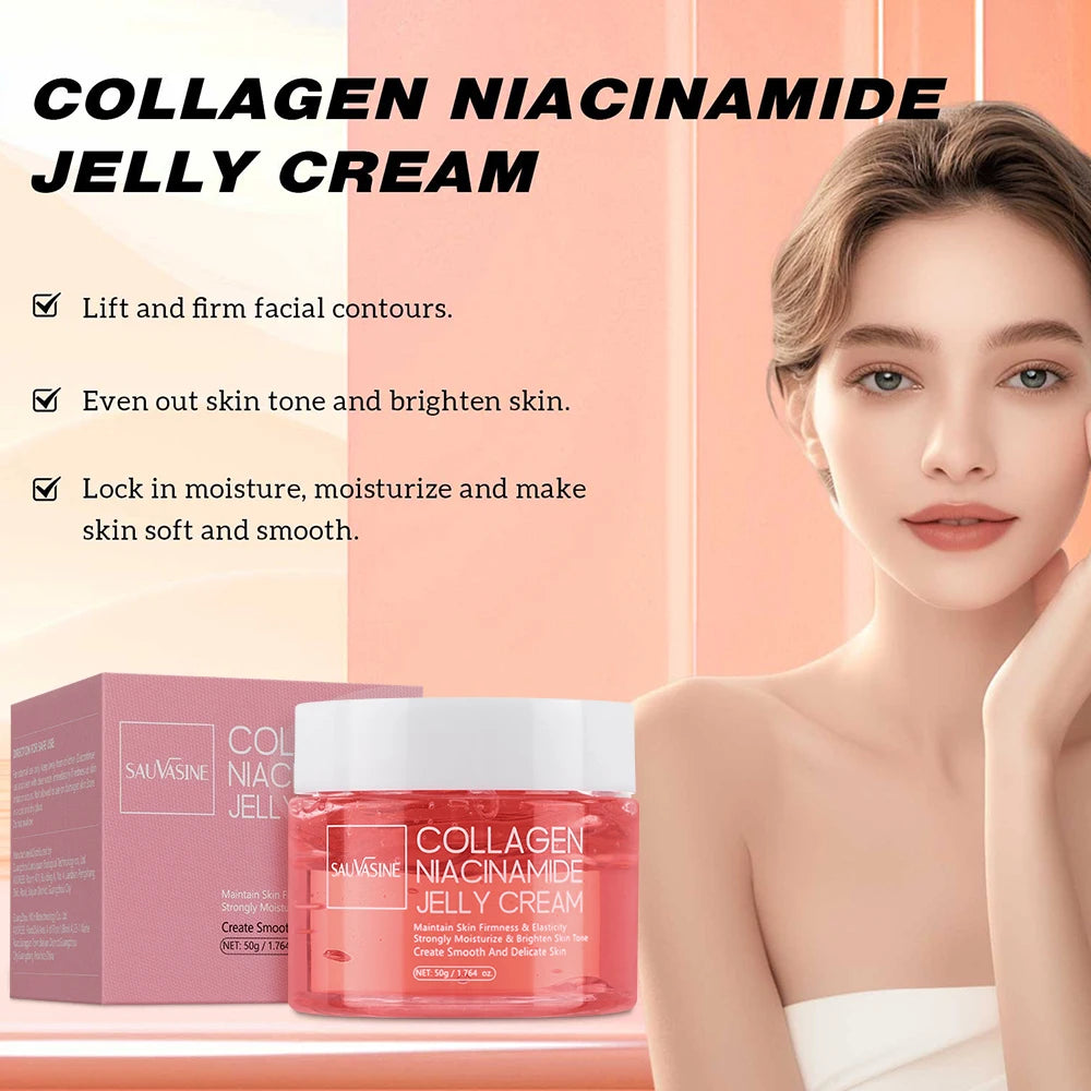 Collagen Jelly Cream Niacinamide Hydrolyzed Collagen 24h Glow & Lifted Look Moisturize Skin Elasticity & Hydration Face Cream Peaceful Pleasures Health and Wellness