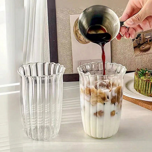 Transparent Glass Striped Cup Easy to Clean Vintage Cocktail Latte Mugs Suitable for Ice Cream Milkshakes Peaceful Pleasures Health and Wellness