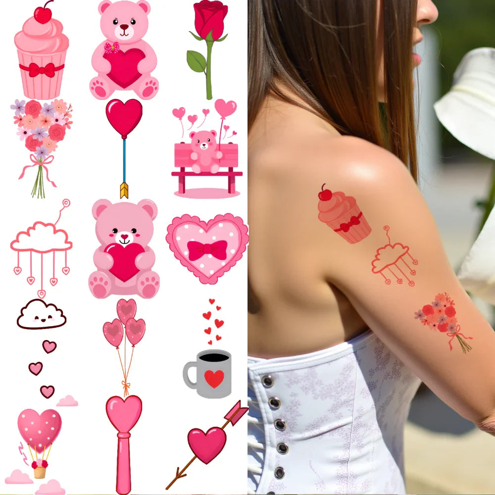 63-Piece Waterproof Temporary Tattoo Stickers – Bears & Cartoons