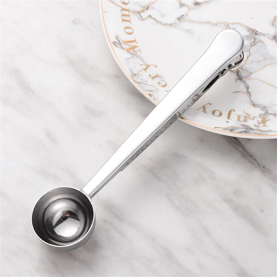 Coffe Spoon Drinkware Teas Set Stainless Steel Spoons Sealing Clamp Tableware Coffeeware Teaware Kitchen Snack Bag Bar Dining Peaceful Pleasures Health and Wellness Silver