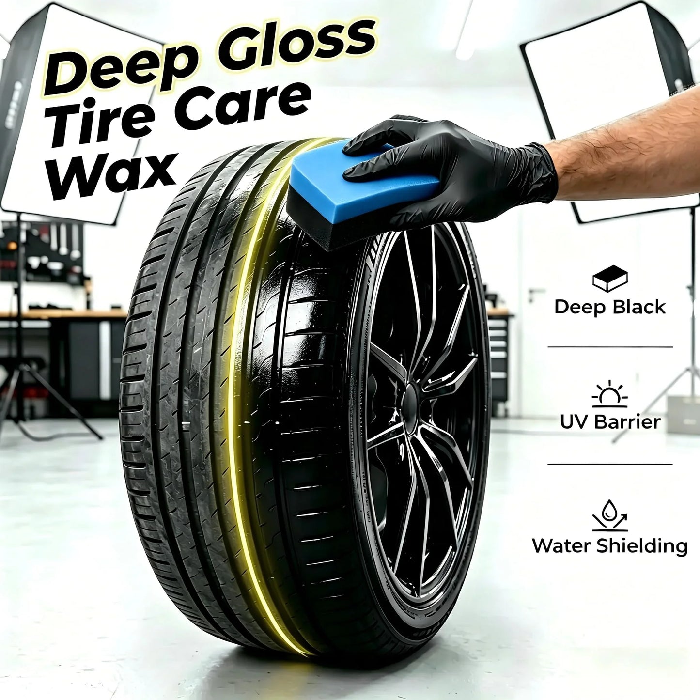 Tire Shine Kit – UV Protection Tire Dressing with Applicator Sponge