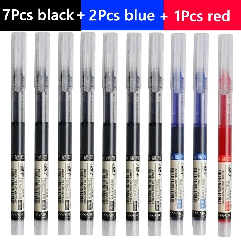 3-24Pcs Straight Liquid Gel Pen Quick-drying, Large-capacity 0.5mm Black Blue Ink for Writing School Office Stationery Supplies Peaceful Pleasures Health and Wellness 7 black 2 blue 1 red