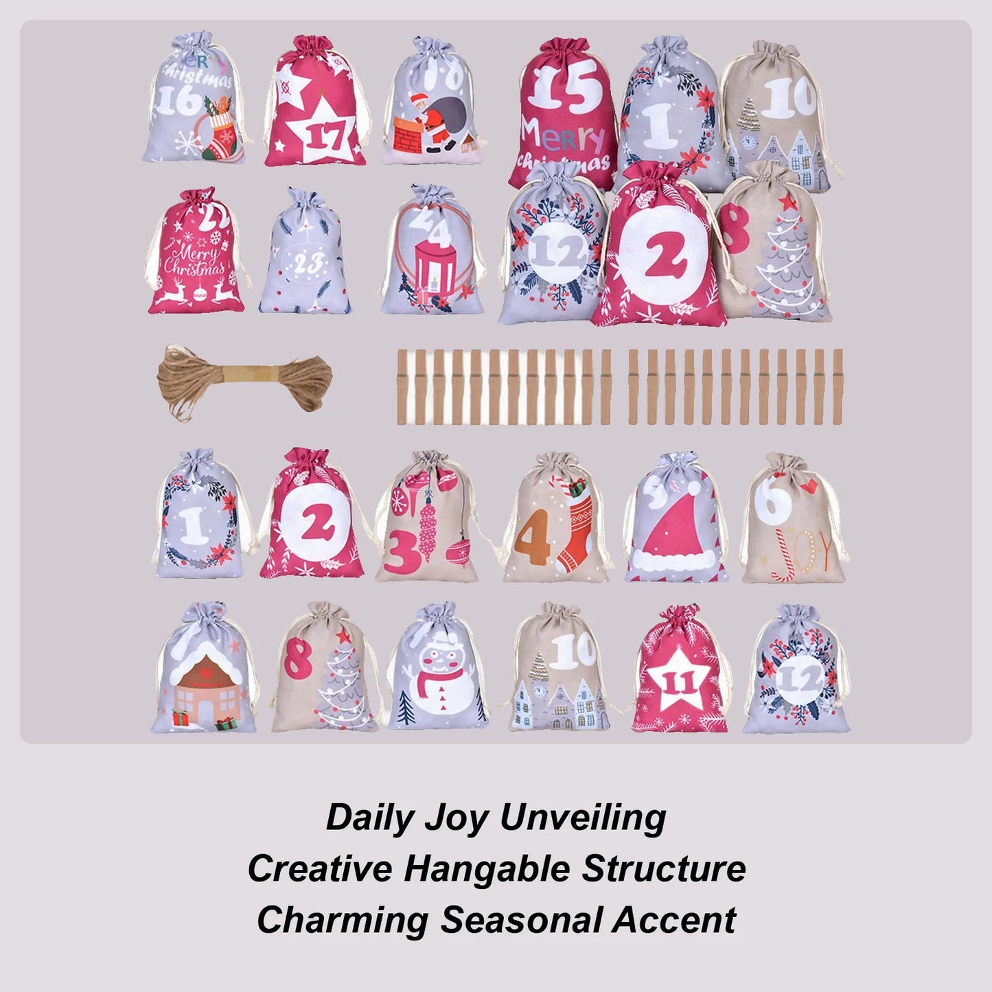 24-Day Christmas Advent Calendar Bags | Reusable Fillable Pouches