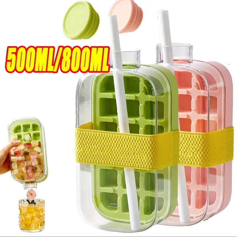 2-in-1 Ice Cube Tray Water Bottle | Press-Release & Built-In Bin