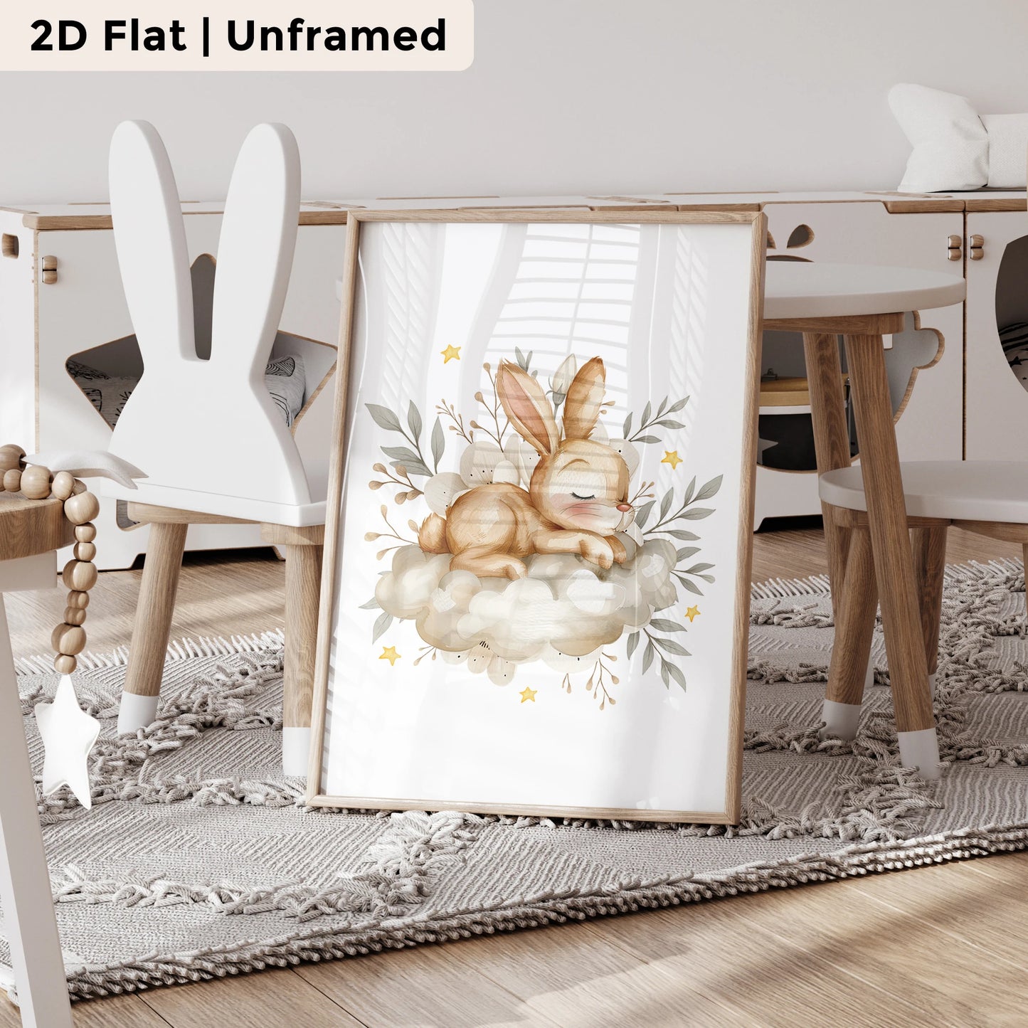 3-Piece Moon Rabbit Canvas Wall Art Print | Kids Room Décor