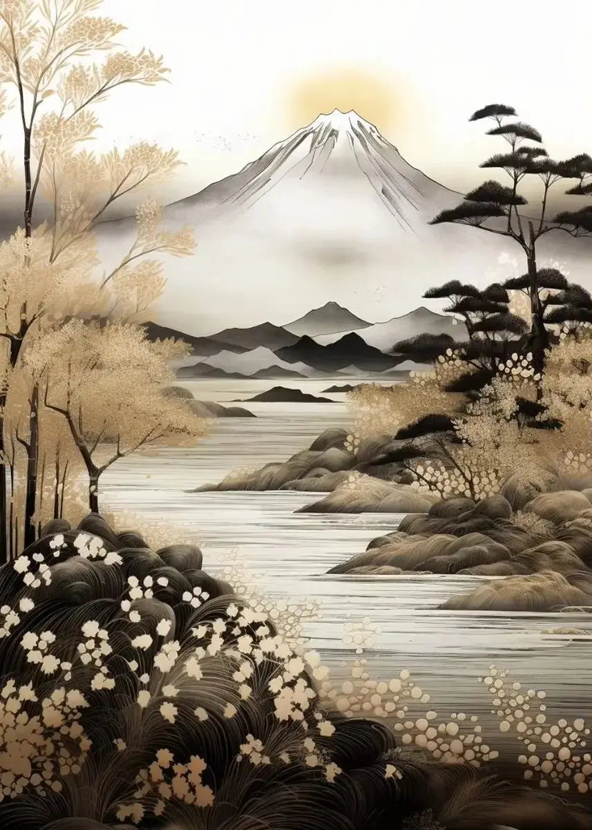 Japanese Autumn Watercolor Canvas Wall Art | Bamboo Blossom