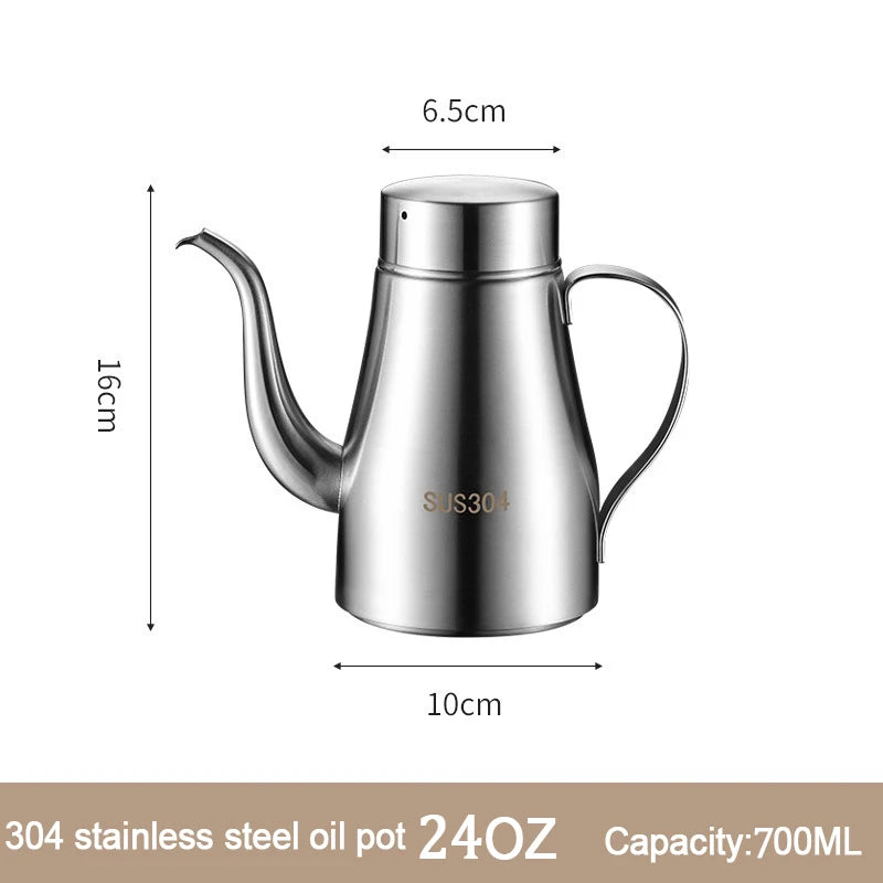 304 Stainless Steel Oil Pot Kitchen Oil Bottle Oil Tank Pot Household Edible Oil Pot Large Oil Tank Oil Pot Pouring Oil Bottle Peaceful Pleasures Health and Wellness 24OZ