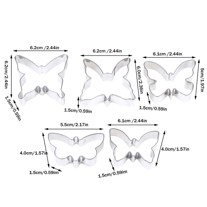 5-Piece Butterfly Cookie Cutters | Stainless Steel Biscuit Molds