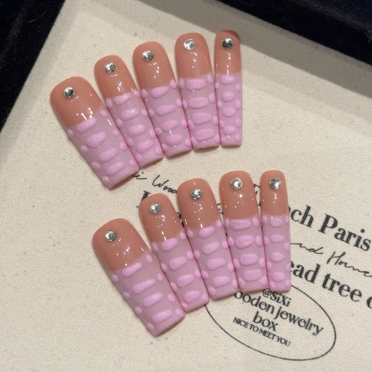 Handmade Press-On Nails | Pink French Long Ballet Fake Nails Press-On Nail Set Peaceful Pleasures Health and Wellness XS