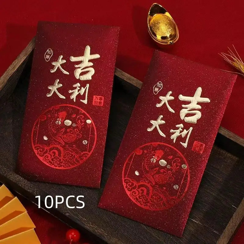 10-Pack Chinese New Year Snake Red Envelopes – Matte Gold