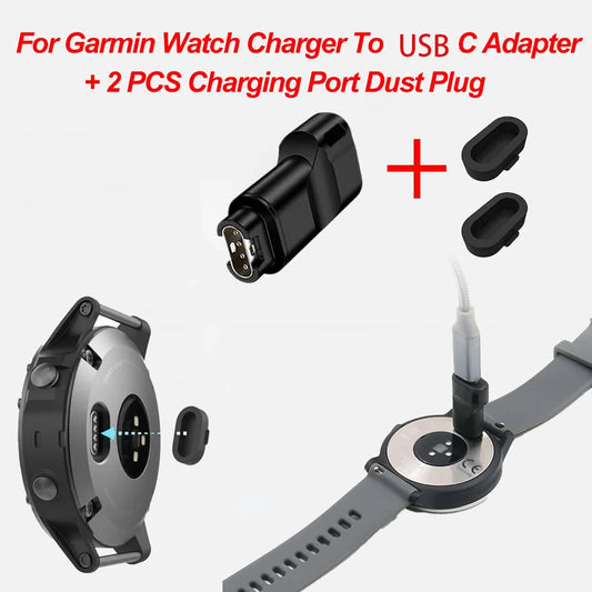 Mini Charger+2PCS Charging Port Dust Cover Cap + Adapter for Garmin Forerunner 265 965 Charging Converter for Fenix 7 7S 7X 6 6S Peaceful Pleasures Health and Wellness