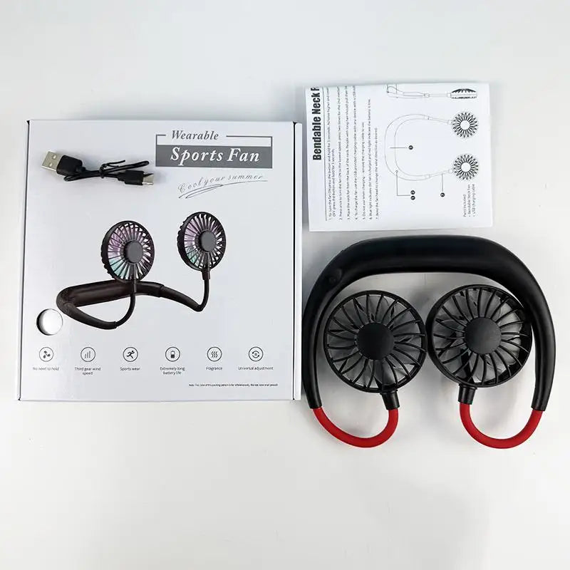 Mini neck cooling fan for outdoor sports, personal fan, mini portable neck-mounted hands-free quiet neck fan, USB charging Peaceful Pleasures Health and Wellness black