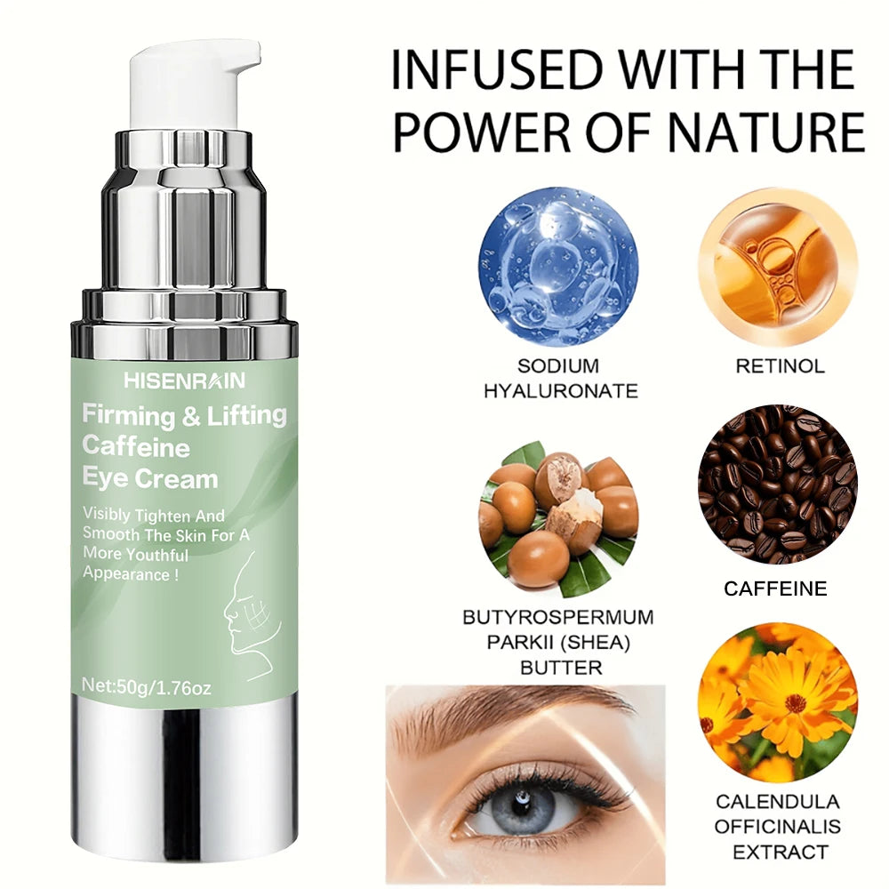 HISENRAIN 50g Vacuum Pump Caffeine Eye Cream - Firming Lifting Anti-Aging, Reduces Dark Circles, Hydrating for Women & Men. Peaceful Pleasures Health and Wellness