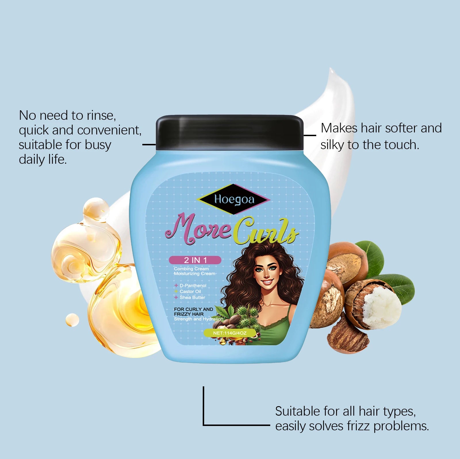 Leave-In Conditioner Cream for Curly & Dry Hair Anti-Frizz, Detangling & Shine, Repair Damaged Hair Nourishing & Smoothing Care Peaceful Pleasures Health and Wellness