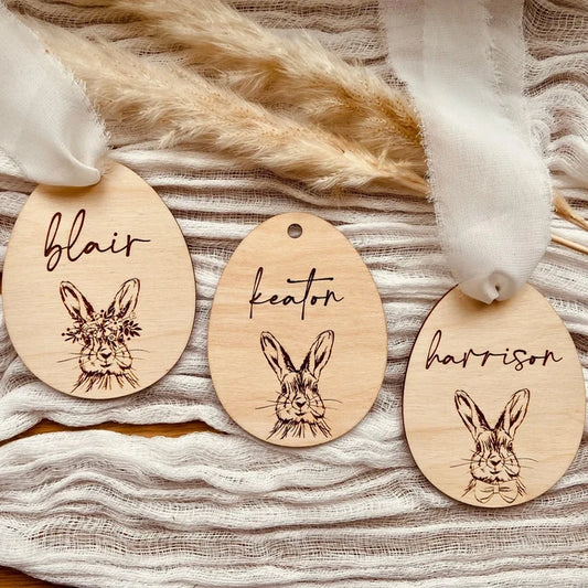 Personalized Wood Name Tag Easter Basket Kids | Egg Hunt Easter Basket Accessory Peaceful Pleasures Health and Wellness