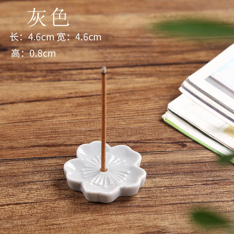 Ceramic Cherry Blossom Incense Holder Wax Melt Burner Holder Aromatherapy Office Teahouse Living Room Ornament Insence Burner Peaceful Pleasures Health and Wellness grey