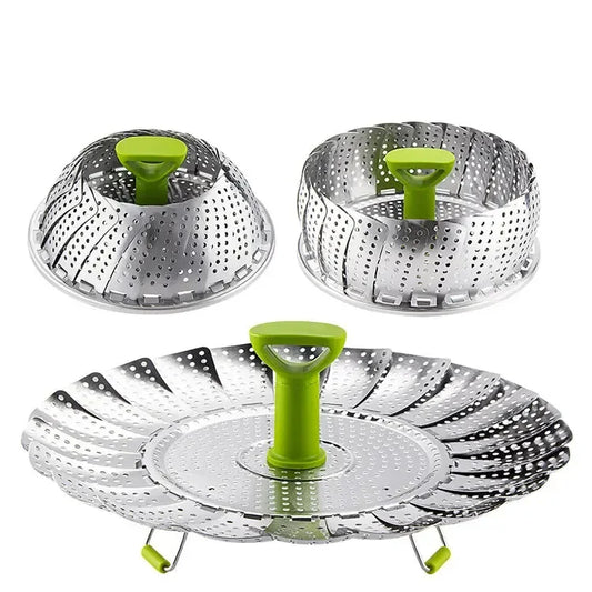 Foldable Stainless Steel Steamer Basket Set – 9" & 11" Expandable Lotus Tray Peaceful Pleasures Health and Wellness