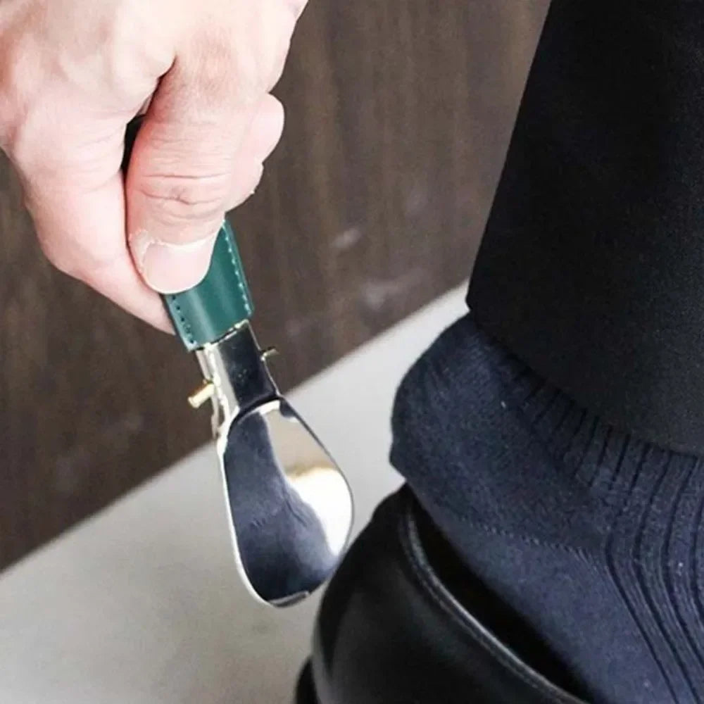 Mini Folding Shoehorn with PU Leather Bag | Stainless Steel
