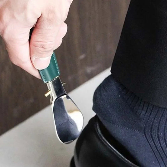 Mini Folding Shoehorn with PU Leather Bag | Stainless Steel Folding Shoehorn Peaceful Pleasures Health and Wellness