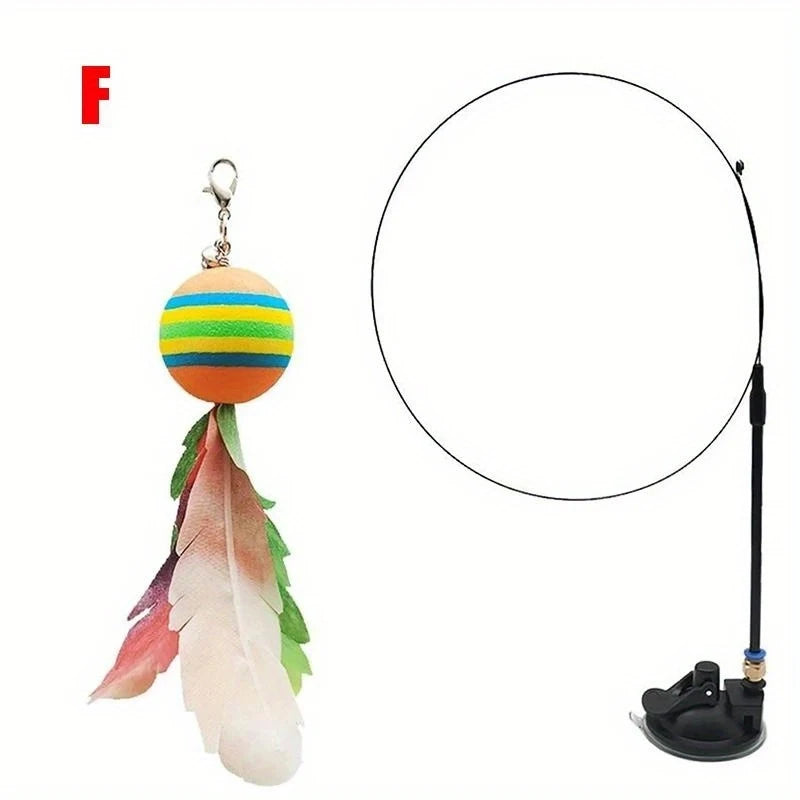 Interactive Cat Toys Kit Feather Toys with 1 Wands, 1 Suction Cups, Replacement Feather Heads for Indoor & Outdoor Play Peaceful Pleasures Health and Wellness F