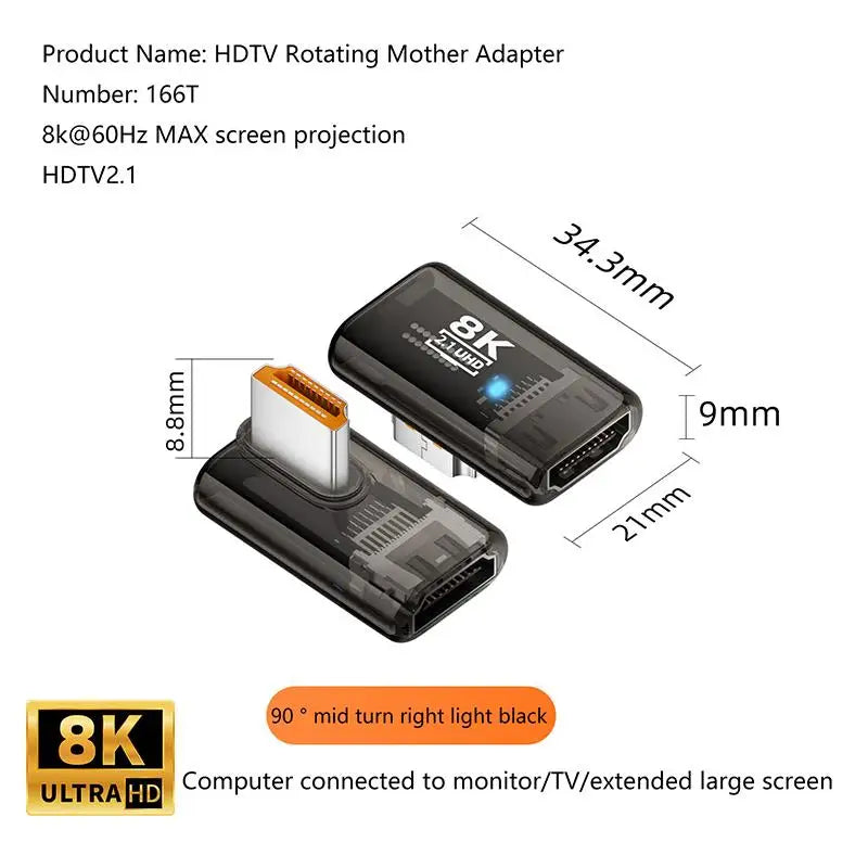 HDMI 2.1 Male to Female Adapter 8K@60Hz – 90/270/360° Angle