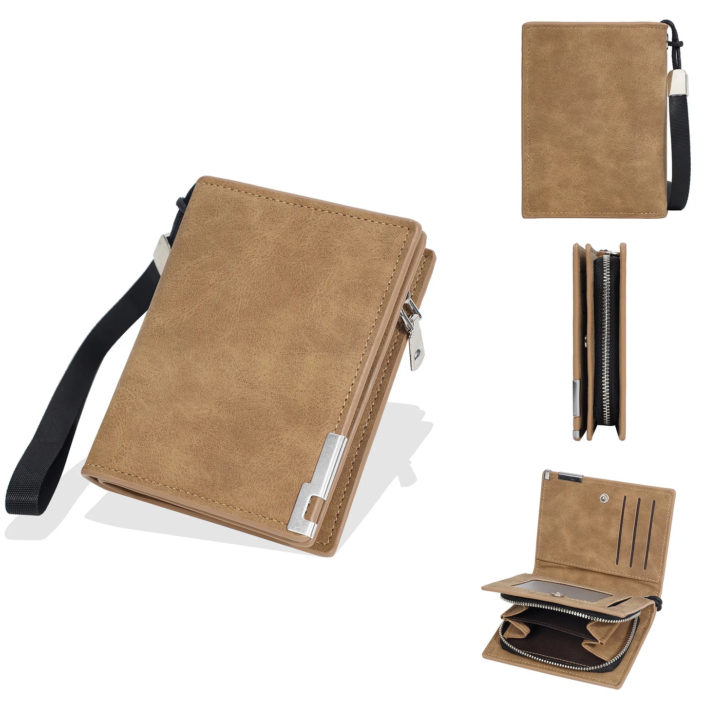 Men's Retro Wallet Short Snap Design Business Style PU Leather for Daily and Business Peaceful Pleasures Health and Wellness Brown