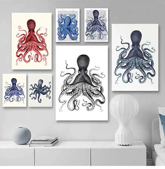 Poster Prints Nautical Coastal Wall Art Picture Antarctica Map Canvas Painting Home Wall Decor Kraken Octopus Tentacles Vintage Peaceful Pleasures Health and Wellness