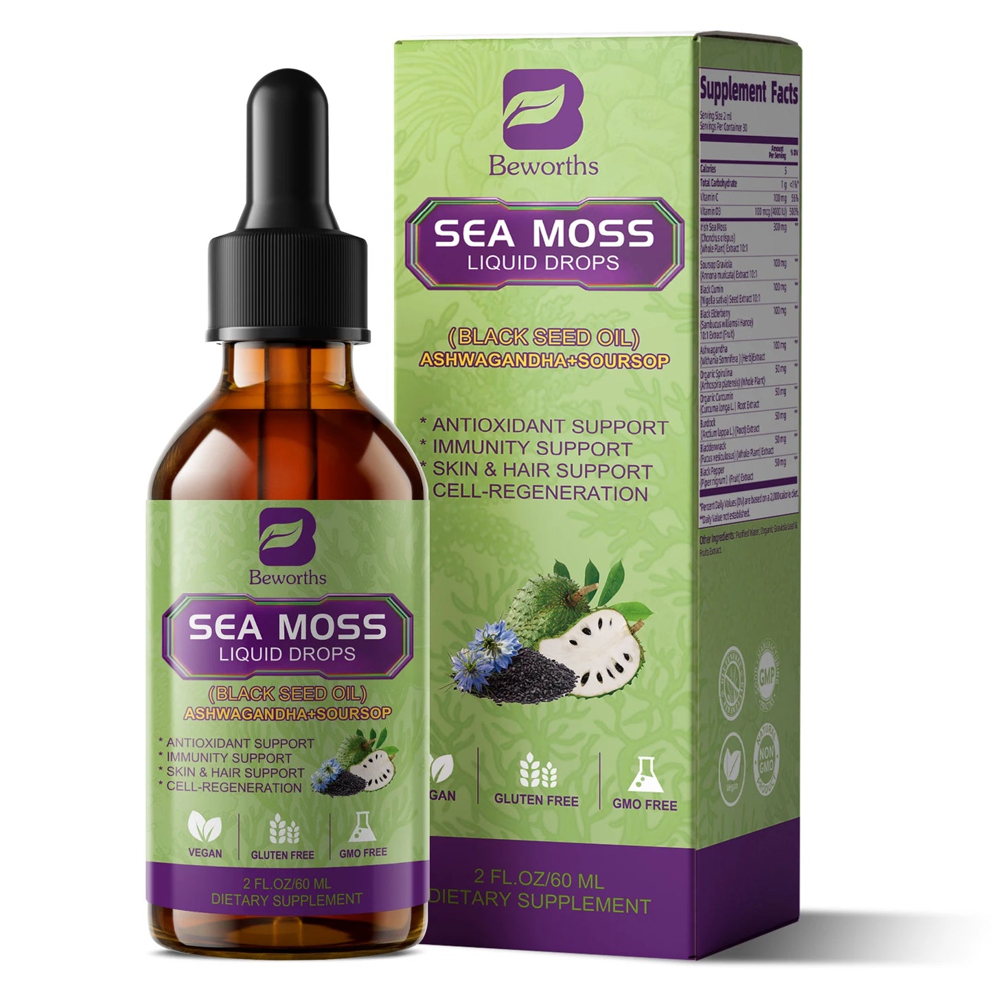 Sea Moss Extract Drops 60ml – Immunity, Digestion & Antioxidant Herbal Supplement Peaceful Pleasures Health and Wellness 60ml 1bottle United States