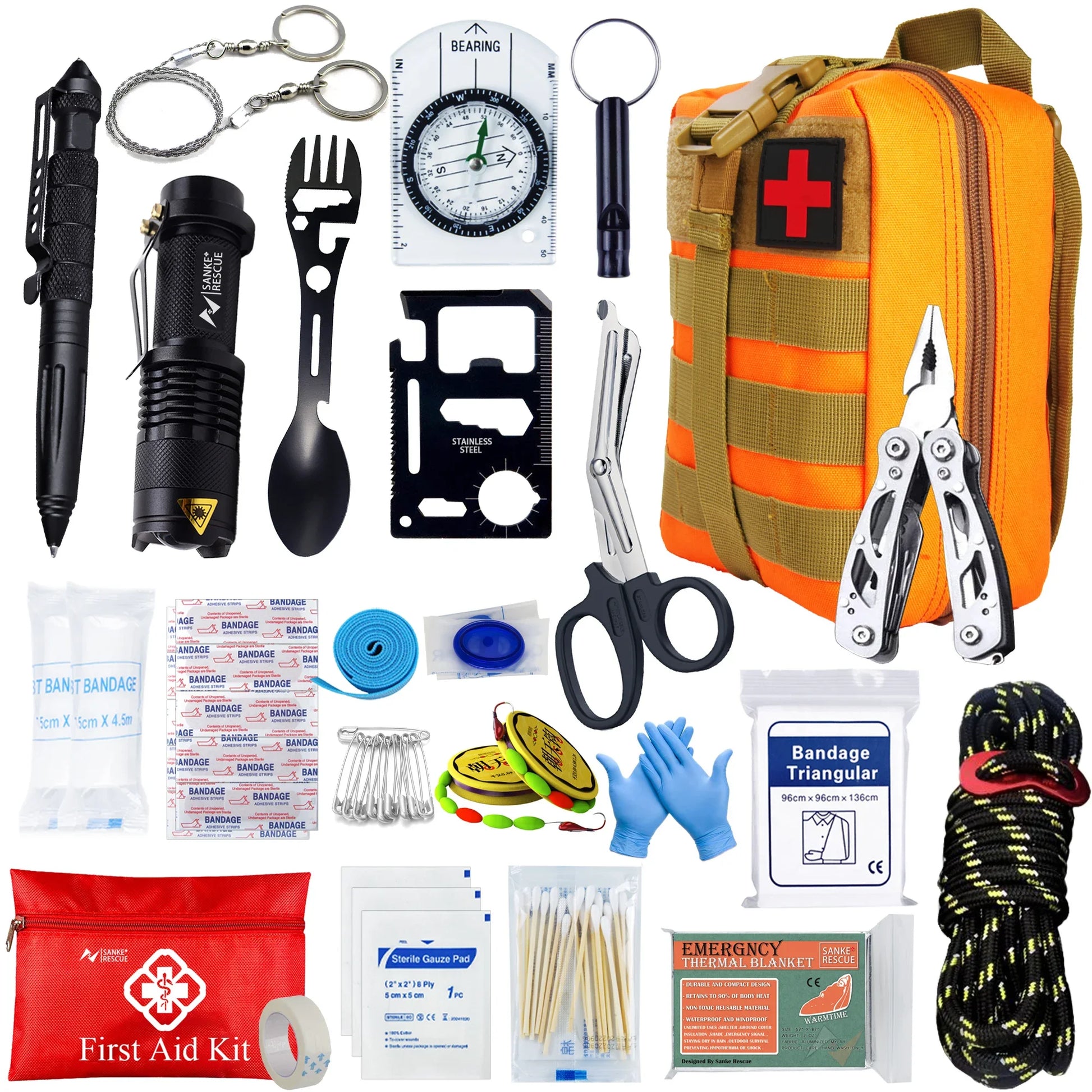 Tactical First Aid Kit In The Car Acessories Survival Kits Camping Equipments Survival Bag Self-defense EDC Pouch ifak Peaceful Pleasures Health and Wellness Orange Set