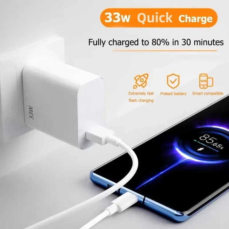 33W USB-C Fast Charger + 6A Cable | Xiaomi iPhone OnePlus