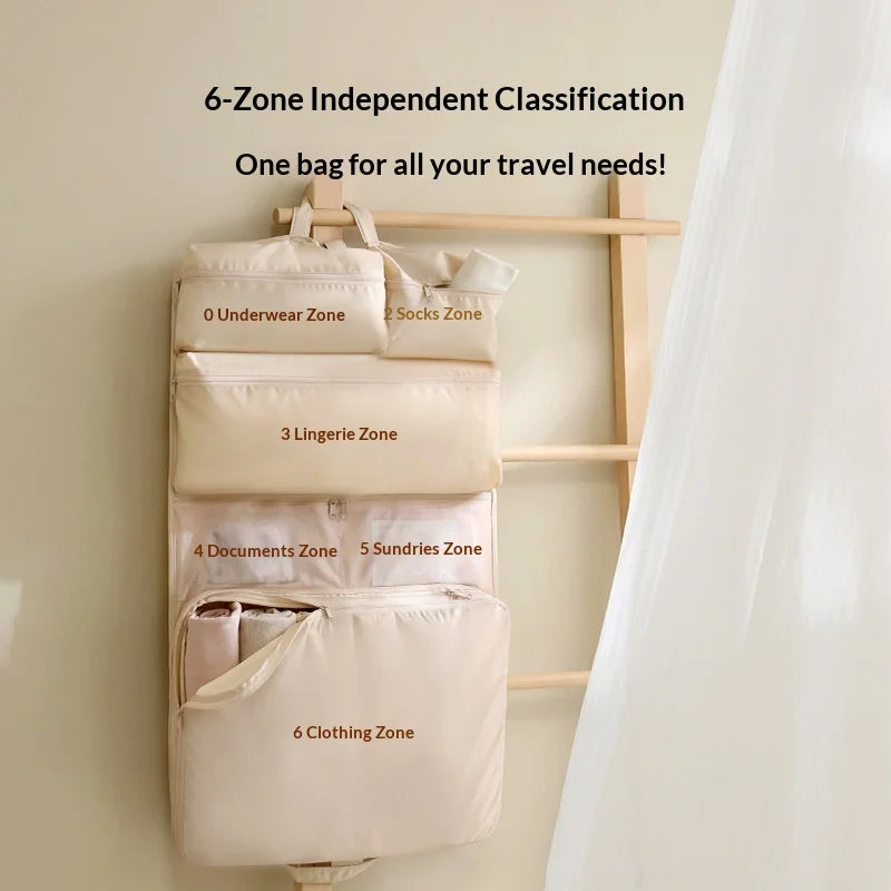 Portable Travel Compression Packing Cubes Set 6 Way Organized Storage for Clothes Foldable Hanging Design for Suitcase Luggage Peaceful Pleasures Health and Wellness