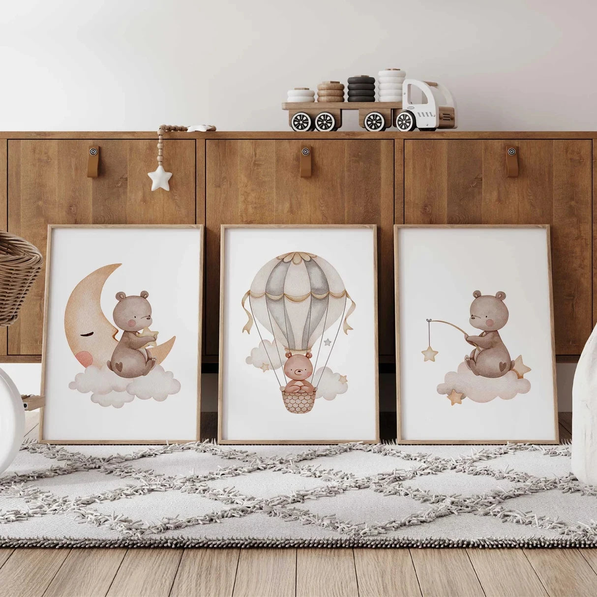 3-Piece Cartoon Bear Nursery Canvas Wall Art | Kids Room Decor