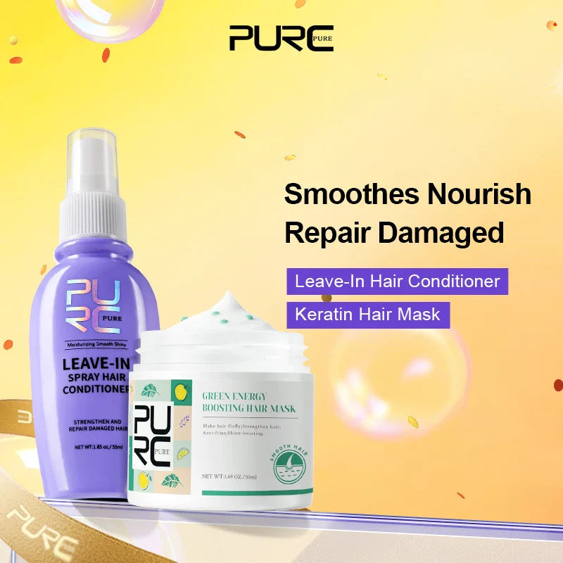 PURC Keratin Hair Mask & Leave-In Conditioner Set | Anti-Frizz
