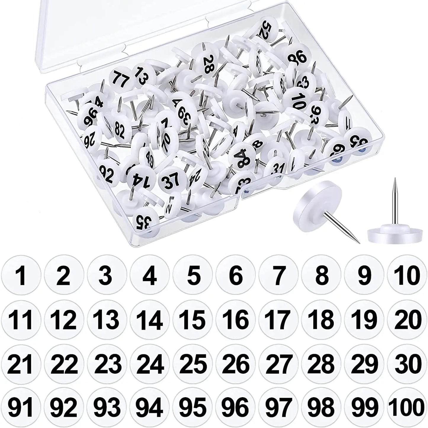 Bview Art Plastic Numbered Round Push Pins Decorative Thumb Tacks