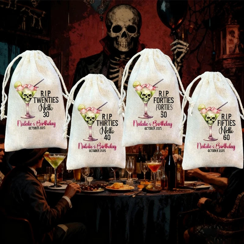Personalized Halloween Birthday Hangover Kit Bags | RIP 30 40 50 60 Party Favor Bags Peaceful Pleasures Health and Wellness