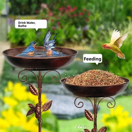 Vintage Iron Garden Birdbath & Feeder with Ground Stake Garden Birdbath Feeder Oasis Select
