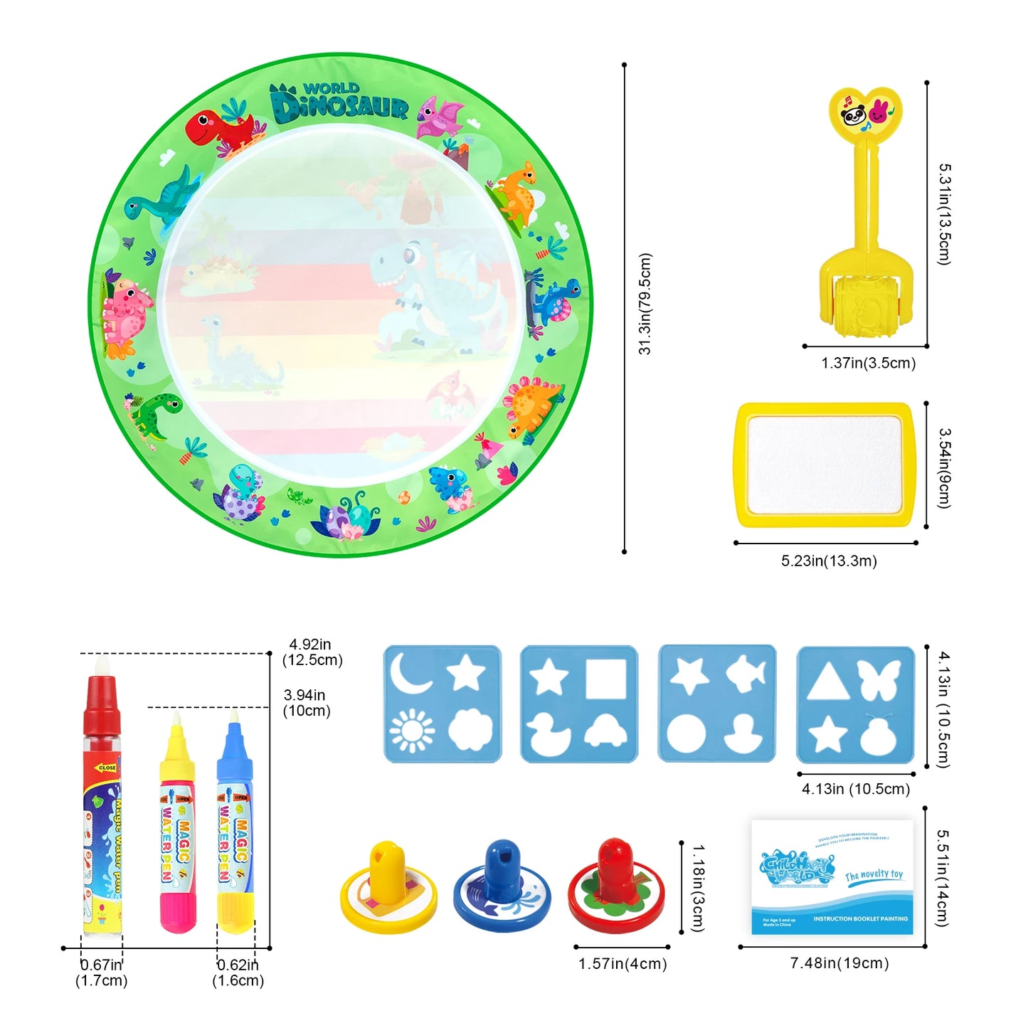 Kids Magic Water Drawing Mat Coloring Doodle Reusable Pens Painting