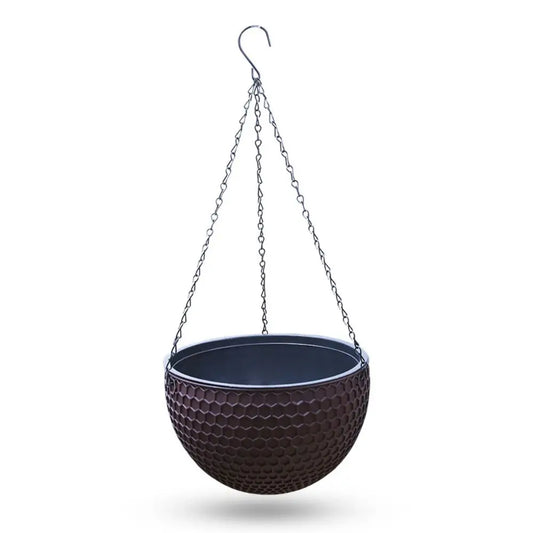 Honeycomb Hanging Flower Pot | Self-Watering with Drainer & Chain Hanging Flower Basket Oasis Select Brown-M-