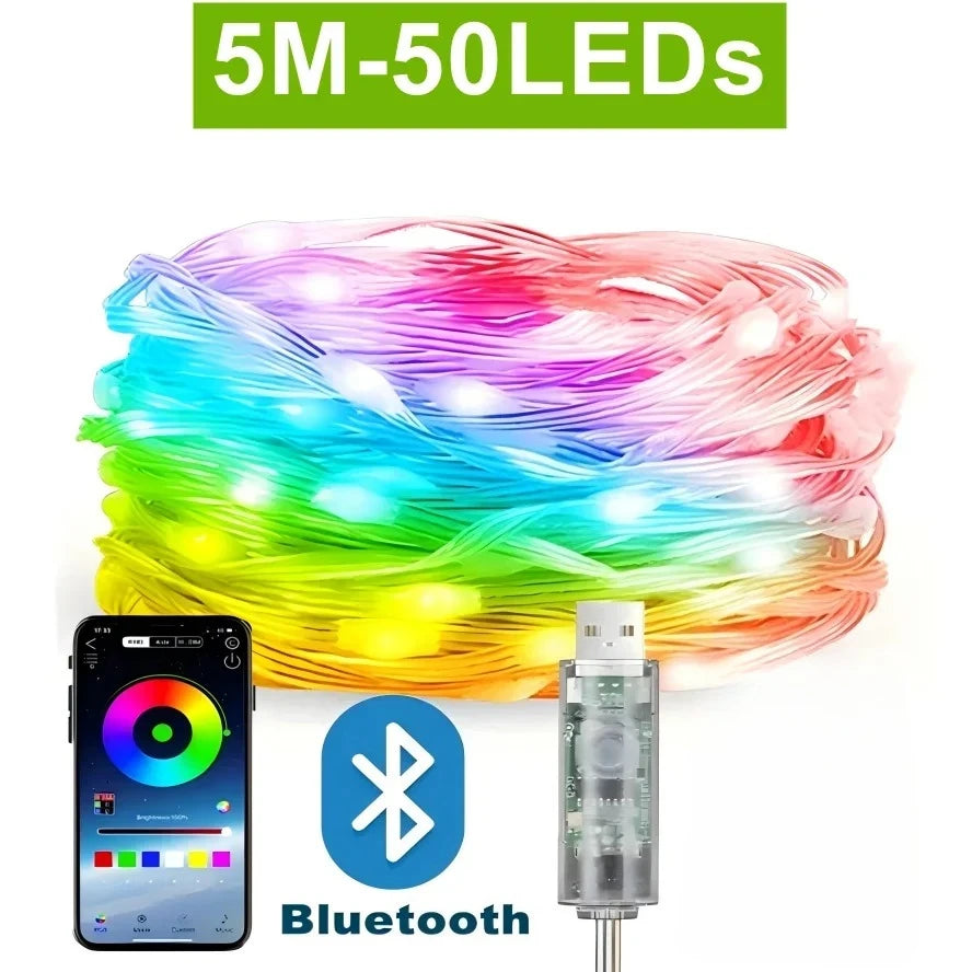 Bluetooth RGB LED Fairy String Lights – App & Remote, 5M–20M